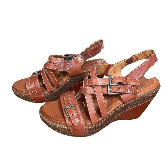 Naya Naturalizer Maize Chestnut Brown Leather Wedge Sandals Strappy Platform 6.5 - Picture 2 of 9